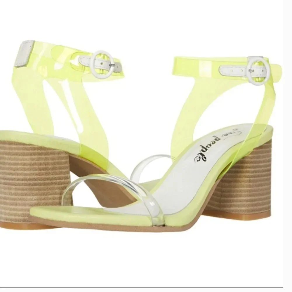 Free‎ People Block Heel Sandal Womens 36 Yellow Natal Transparent NEW